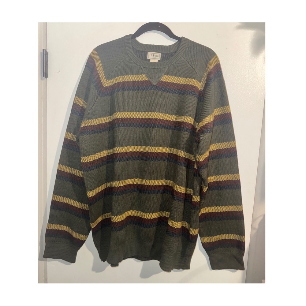 LL Bean Wicked Soft Cotton Cashmere Striped Sweater XL Tall Mountain Spruce